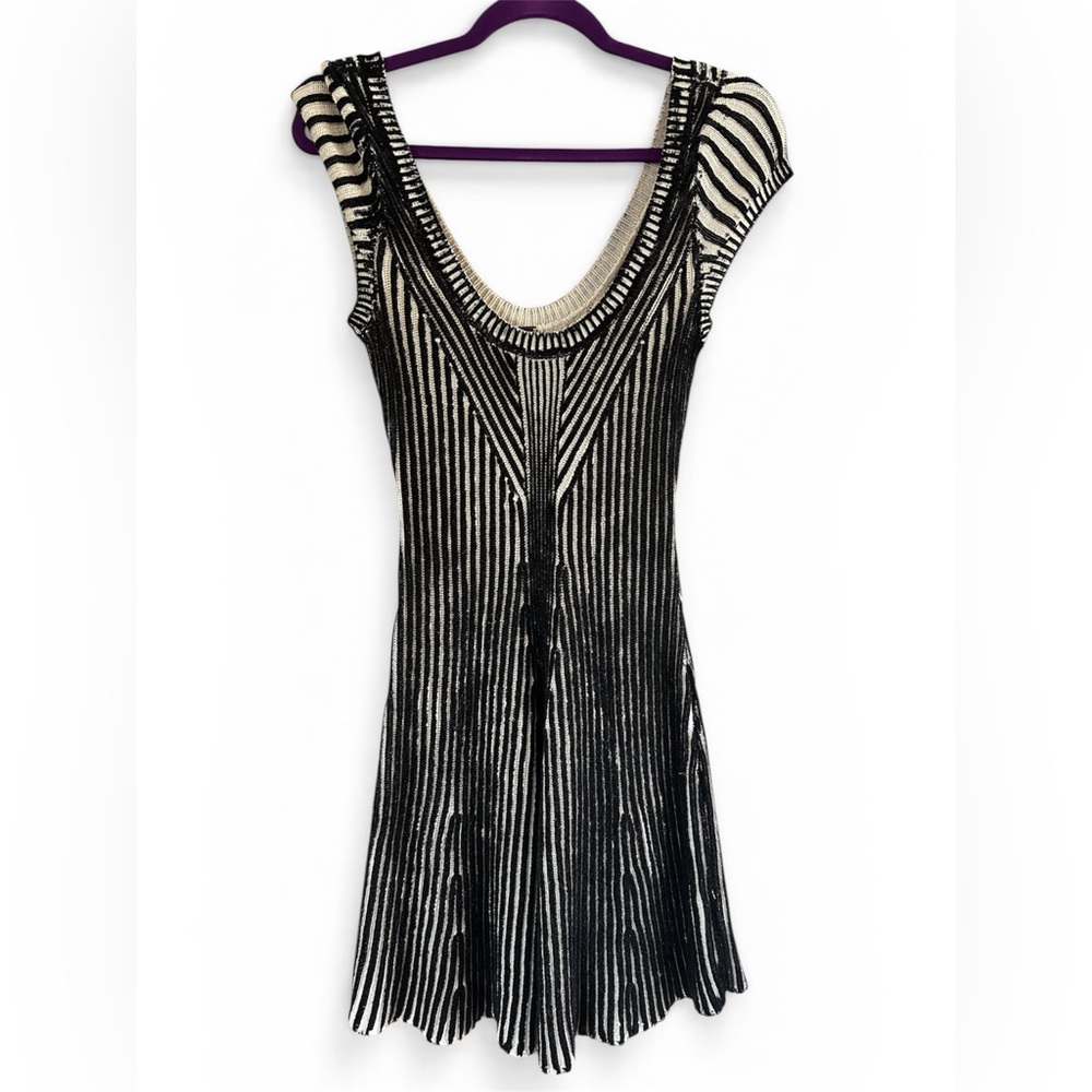 Free People Black and Cream Striped Fitted Dress - Scoop Neck